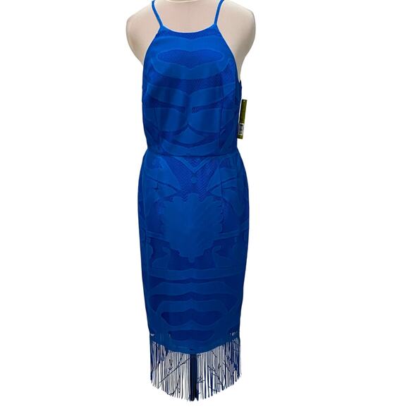 NWT GIANNI BINI Elizabeth Dress in Blue Macaw Lace Overlay Long Fringe Sz 6 NEW - Picture 2 of 6